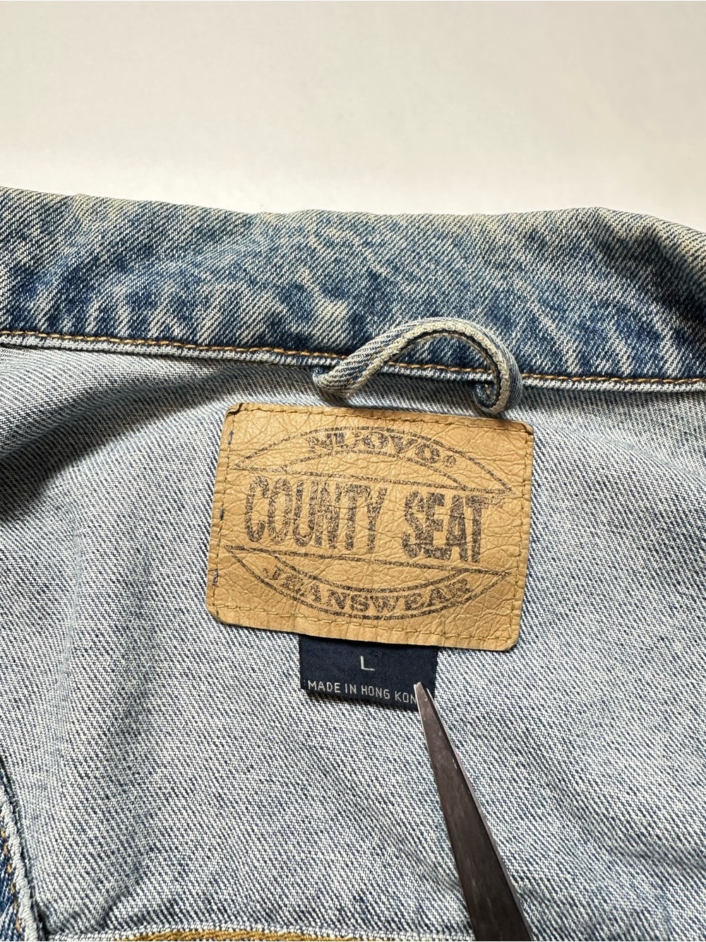 Vintage 90s County Seat Denim Trucker Jacket Made In Hong Kong 100% Cotton XL - Picture 6 of 9